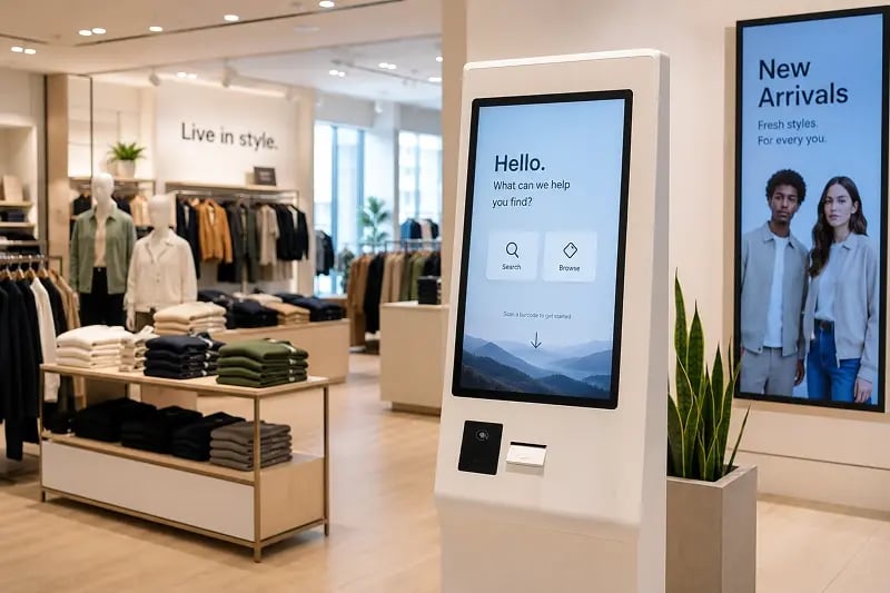 A kiosk in a retail store to help customers find products