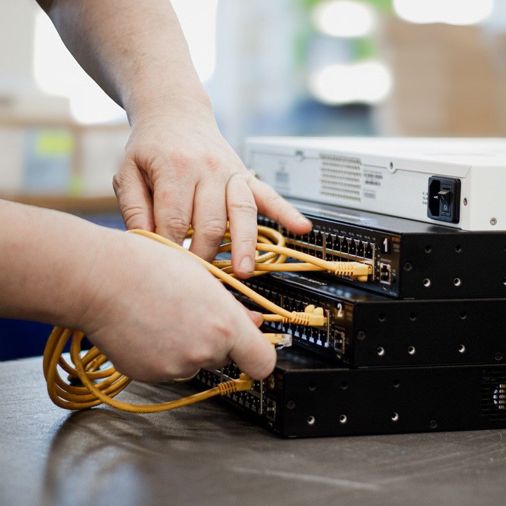 network cables being plugged in